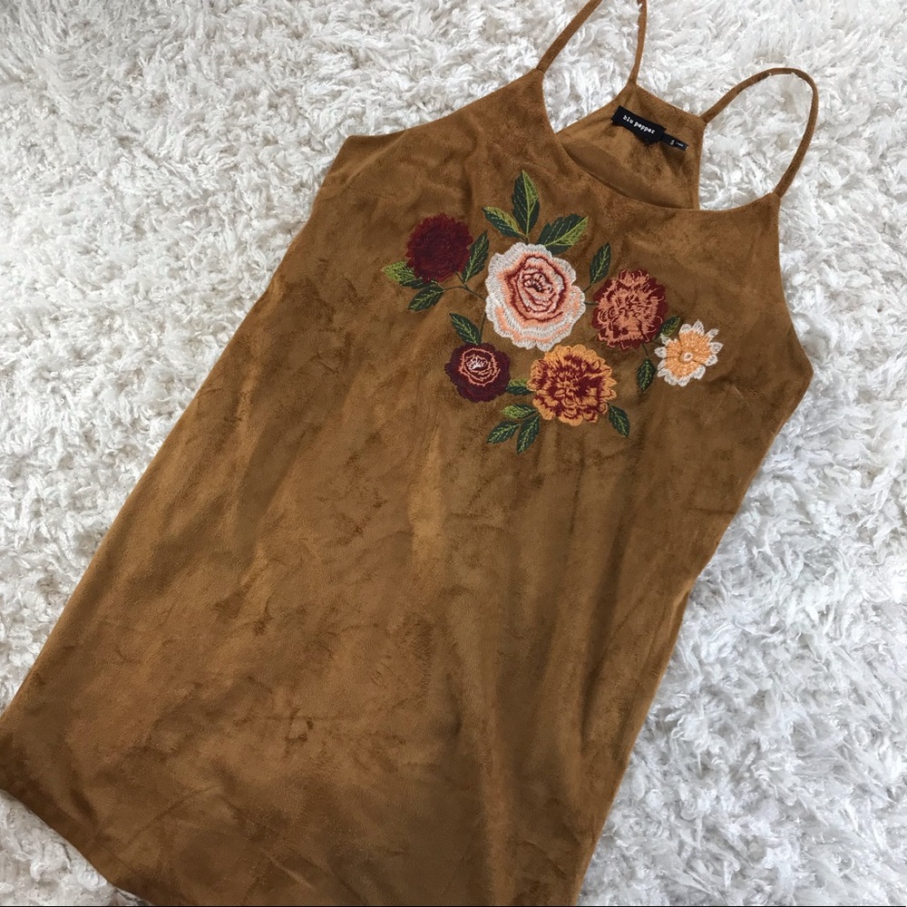 BLU PEPPER- EMBROIDERED SUEDE LOOK RACERBACK DRESS